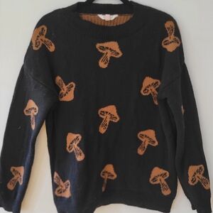EUC No Boundaries Black Sweater with Brown Mushrooms